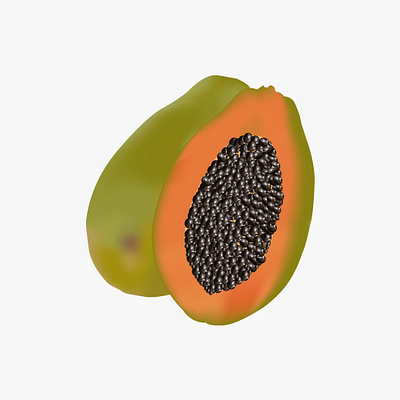 Whole and half papaya illustration on a white background background dessert exotic food fresh fruit healthy isolated juicy natural orange papaya ripe seed slice summer sweet tasty tropical white
