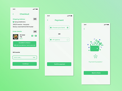 Checkout pages (Payment successful) application design application ui branding design food delivery app food delivery service illustration logo uidesign ux