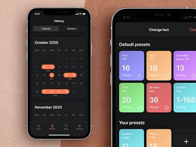 Fasting App app calendar design food food app health healthy interaction invite nutrition orange screen typography ui ux