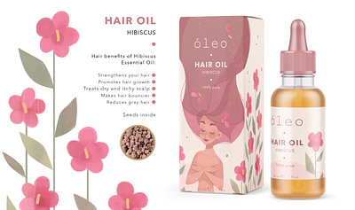 Hibiscus | Packaging Hair Oil bottle box brand brand character character design character desing female feminism flower girl girl character girl illustration hair hair oil hibiscus long hair packaging plant