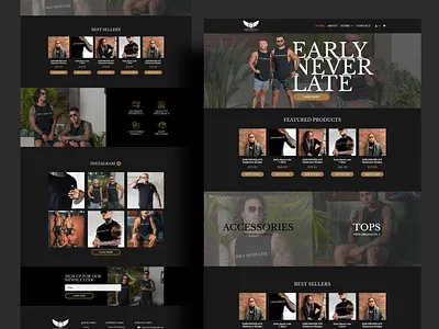 Early Never Late Fashion black brand identity dark theme ui dark ui fashion fashion brand fashion design fashion for men landing page design logo men modern design online shop simple design store ui ui design web design website