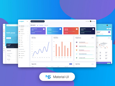 Argon Dashboard PRO Material-UI admin design admin template button chart code dashboad gradient input form map material ui materialdesign navbar pricing profile page progressbar react sidebar sketch task manager widgets