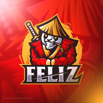 Feliz Panda Mascot Logo art bold branding cool design esports gaming logo illustration logo mascot panda red samurai sports vector yellow
