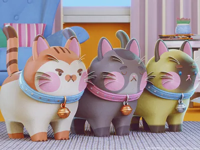 Funny Cats 3d 3d character animal animation blender blender3d cartoon cartoon character cat character characterdesign eeveerender stylized