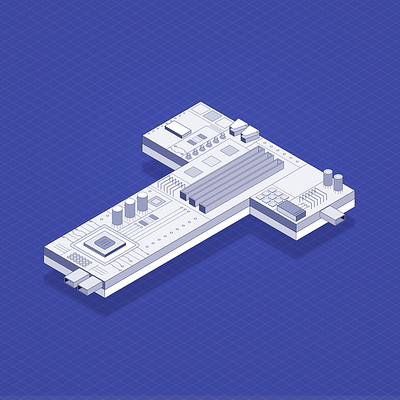 T - Technology alphabet alphabetdesign illustration isometric illustration isometry monochrome technology vector