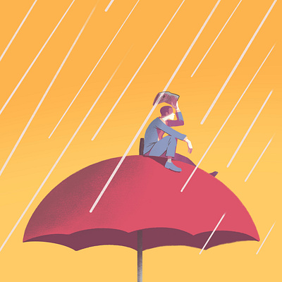 Over the umbrella editorial art editorial illustration illustration problem rain solution umbrella