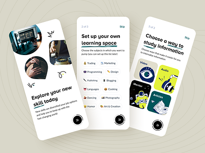 Skilla - Mobile Onboarding app arounda concept courses design education figma illustration interface learning learning platform mobile app onboarding online course platform product design skill study teaching ux