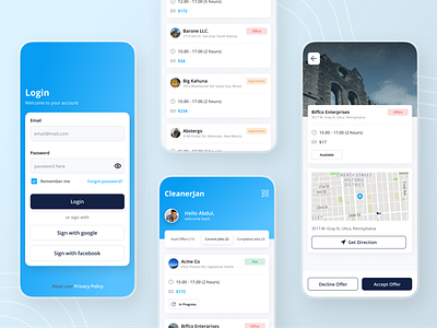 Janitor Job App app card clean clean ui design explore janitor jobs mobile ui ux