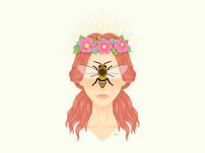 The Girl and The Bee bee character design flowers illustration portrait procreate