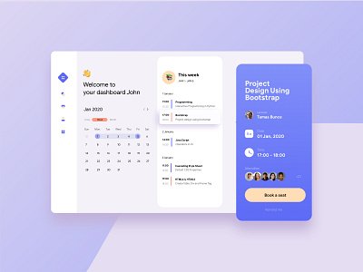 Online class scheduling dashboard - concept calendar event booking online classes ui uiux