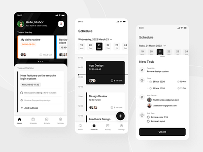 Task Manager App app app design black and white dark ui mobile mobile app mobile design mobile interface task task app task management task manager ui ui design user interface ux