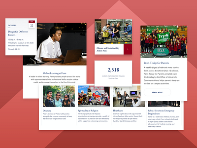 UPenn Components academics calendar column cta cta button design event fact landing responsive school ui university ux web web design website