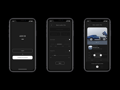 Adio Tones Mobile App audio app audio player dark app dark theme dark ui interface design ios app ios app design ui uidesign