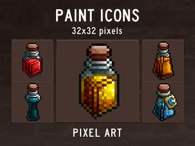 Free 48 Paint Pixel Art Icon Pack 2d craftpix game assets gameassets gamedev icons indie game indiedev pixelart