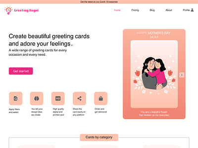 Mother's day greeting card- Landing page brand business greeting card greeting card business orange pink ui ui design ux website concept website design weekly weekly challenge weeklywarmup