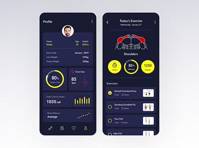 Gym App app app design application branding dark mode design exercise graphic design gym minimal mobile ui ux web design