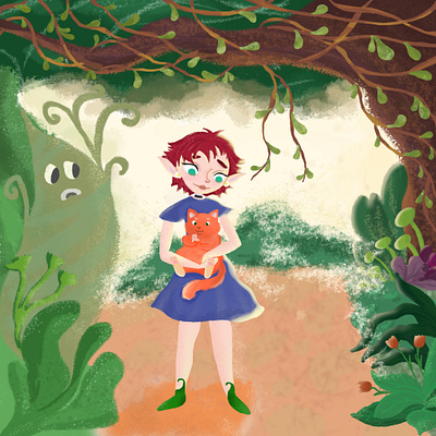 Girl and cat girl and cat illustration