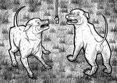 Growling angry art canine cross hatching digital digitalart dog drawing field grass growl illustration line line art menacing pair stylize stylized teeth whistle