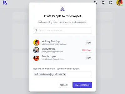 Invite Dialog access add indiana indianapolis innovatemap invitation invite invite to project invites management permissions remove share ui user user list user management users