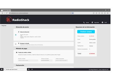 02 | New RadioShack Credit Card Checkout website challenge dailyui luis miguel basurto radioshack ui uraoz ux user interface