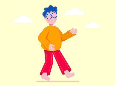 Walking flat character cheeks clouds design dribbble good grain illustraion illustration man orange shadow summer sunglasses vector