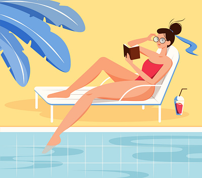 Summer vacation adobe illustrator beach characterdesign girl character illustraion pool pool party reading book sandy summer summertime sunny day swim swimmingpool swimsuit vacation vector illustration vectorart