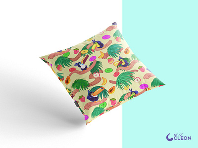 Touc Fruits Pillow - Pattern Illustration america colorful design digital art fruits illustration pattern pillow toucan