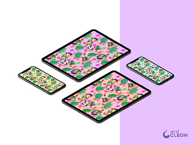 Touc Fruits Wallpaper - Pattern Illustration america colorful design digital art fruits illustration toucan wallpaper