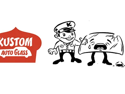 Kustom Auto Glass branding brush and ink hot rod illustration india ink vintage