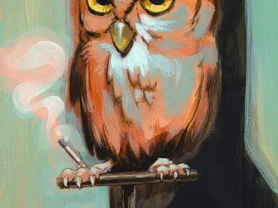Comeuppance acrylic painting cigarette owl