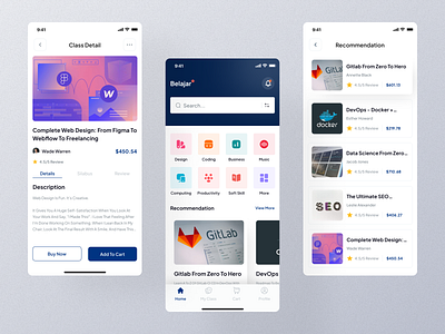 Belajar* - Online Course App app clean course design figma github learning mobile mobile app online course ui ui design web design