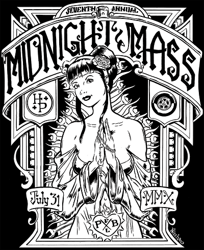 Midnight Mass Poster brush and ink car show hot rod poster