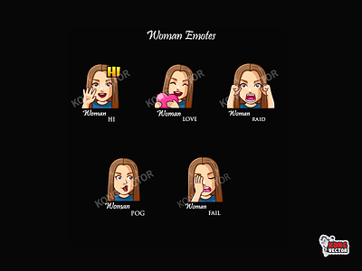 Woman Twitch Emotes 3d animation branding cartoon design emoji emote emotes graphic design illustration logo motion graphics twitch twitchemote twitchemotes ui