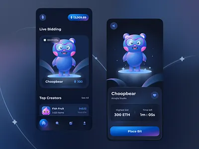 NFT Marketplace Mobile App app bidding buying coin crypto crypto marketplace game marketplace mobile nft trade ui