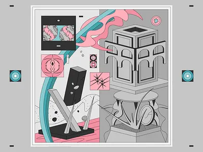 Fortress castle illustration color combination color palette colors fortress greyscale pink and teal vector art vector illustration vectorart