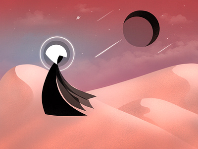 Desert Soul 2d 2d illustration apple pencil black moon desert desert illustration environment flat illustration illustration ipadproart landscape moon procreate soul