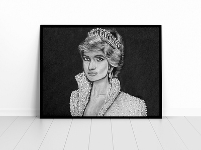 Princess Diana black and white drawing illustration princess