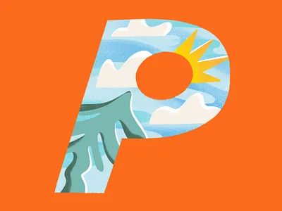 36 days of type // letter P 36daysoftype characterdesign clouds colourful design digitalillustration environment gritty illustration illustrator letterp shapes sunshine textures trees