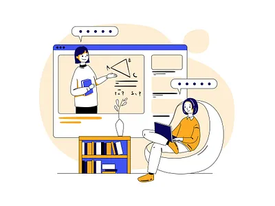 Online Study Illustration children class classroom college course courses device education illustration kid learning library online online education student students study studying teacher teaching