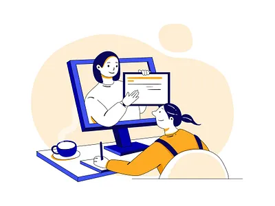 Online Study Illustration children class classroom college course courses device education illustration kid learning library online online education student students study studying teacher teaching