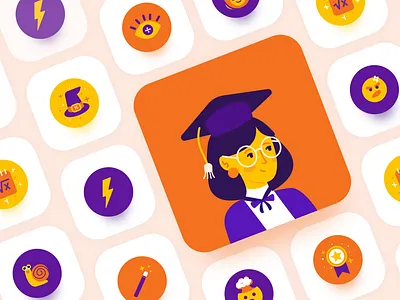 Icon design for easyA badge brain fast graduation icon maths snail success thunder