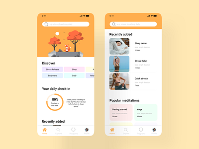 Meditation App adobexd app design meditation meditation app mobile mobiledesign ui ux uxui xddailychallenge