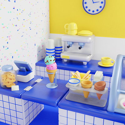 ice cream shop 3d art 3d illustration 3d modeling blender digital digital art food food illustration illustration