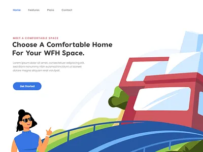 Home Work - Work Space Hero Landing Page design flat freelance designer home home work homepage homepage design illustration real estate ui vector website workspace