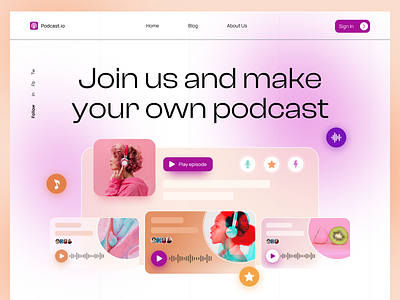 Podcast.io - UI concept audio design landing page live streaming music playful podcast streaming typography ui ui design web design