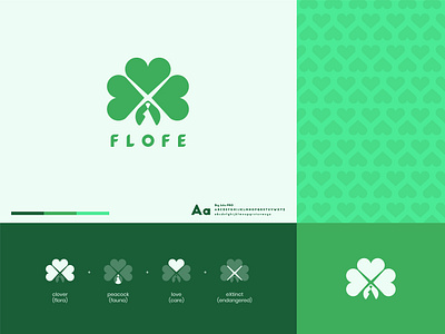 Flofe Logo animal birds brand branding care clean clover design endangered extinct fauna flora floral pattern green icon logo love minimal peacock vector