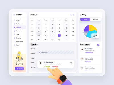 Team Manager - iPad App 3d app application calendar chart clean colors dashboard design icons ipad menu minimal mobile notifications round shadow task ui ux