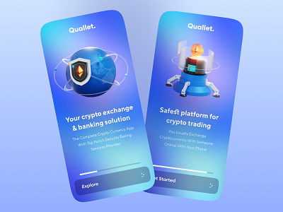 Walkthrough Screen (Onboarding)| Quallet animation branding dark mode darkmode design graphic design illustration mobile typography uiux