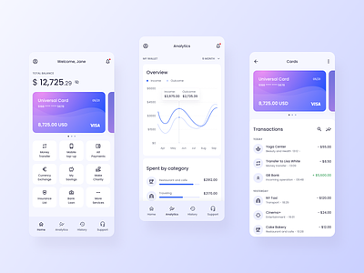 Smart Banking App analytics balance banking chart finance finance app fintech fintech app interface mobile app my wallet product design smart bank smart banking transactions ui