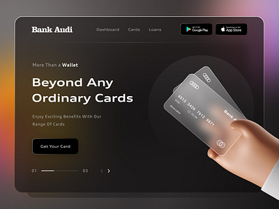 Landing Page : Bank Audi cards dark ui design dribble shot glassmorphism homepage landing landingpage ui ui design uiux web webpage webpagedesign website